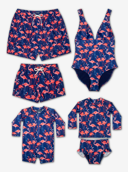 Family Matching Swimwear in Flamingo Print