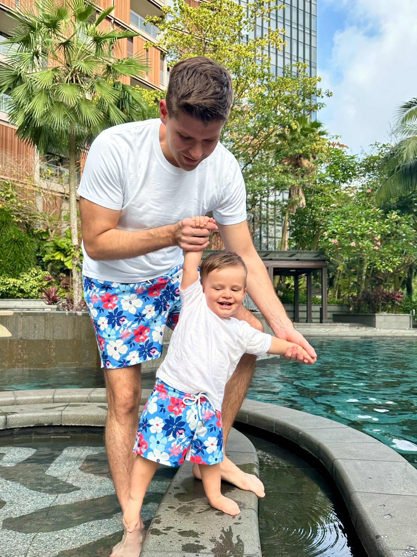 Boys Swim Trunks in Flamingo